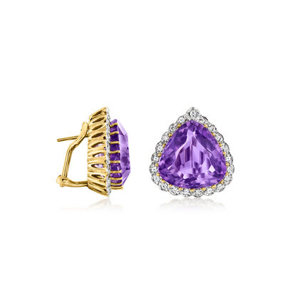 C. 1980 Vintage 19.00 ct. t.w. Amethyst and .65 ct. t.w. Diamond Earrings in 18kt Yellow Gold