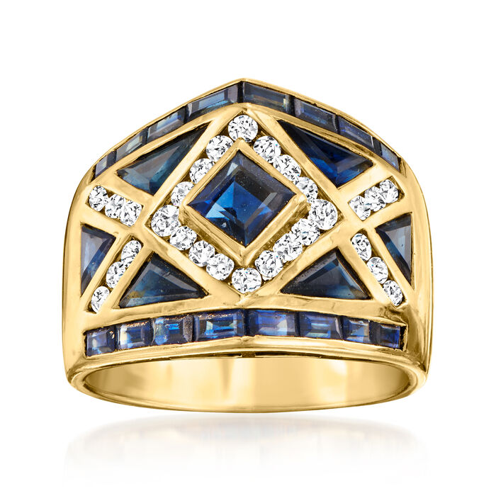 C. 1980 Vintage 1.95 ct. t.w. Sapphire and .50 ct. t.w. Diamond Ring in 18kt Yellow Gold
