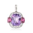 5.00 Carat Amethyst and 1.10 ct. t.w. Rhodolite Garnet Pendant with White Zircons in Sterling Silver