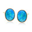 Blue Opal Doublet Stud Earrings in 14kt Yellow Gold