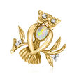 C. 1970 Vintage Black Opal and .30 ct. t.w. Diamond Owl Pin in 14kt Yellow Gold
