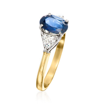 C. 1980 Vintage 1.45 Carat Sapphire and .45 ct. t.w. Diamond Ring in 14kt Yellow Gold