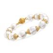 10-12mm Cultured Pearl Bracelet with Lacy 18kt Gold Over Sterling Caps