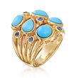 Turquoise and .20 ct. t.w. Sapphire Multi-Row Cluster Ring in 14kt Yellow Gold