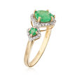 1.30 ct. t.w. Emerald and .17 ct. t.w. Diamond Three-Stone Ring in 14kt Yellow Gold