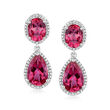 10.50 ct. t.w. Pink Topaz and .14 ct. t.w. Diamond Drop Earrings in Sterling Silver