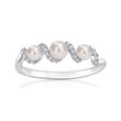 3-4mm Cultured Pearl and .10 ct. t.w. Diamond Ring in 14kt White Gold