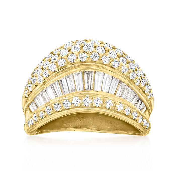 C. 1980 Vintage 1.34 ct. t.w. Diamond Three-Row Ring in 18kt Yellow Gold
