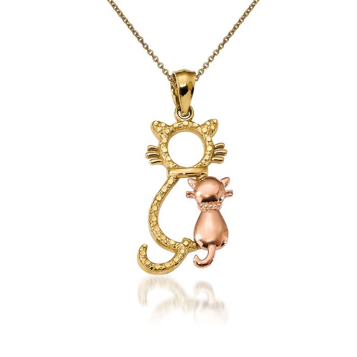 14kt Two-Tone Gold Cat Pendant Necklace