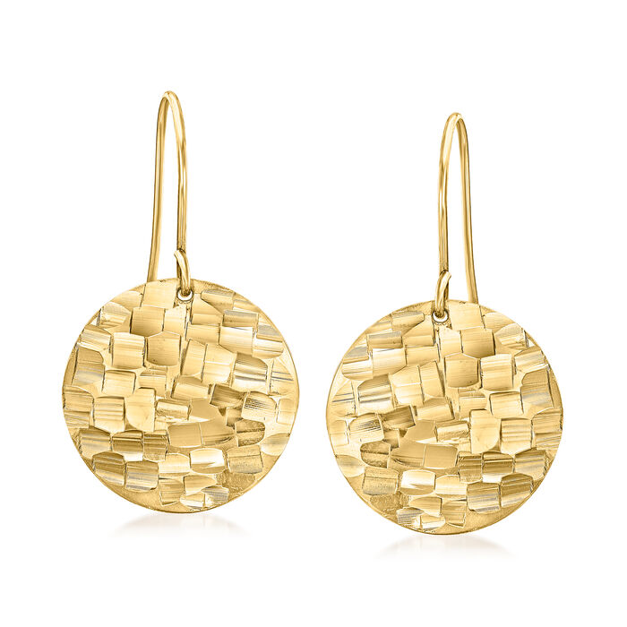 Italian 14kt Yellow Gold Square-Pattern Disc Drop Earrings