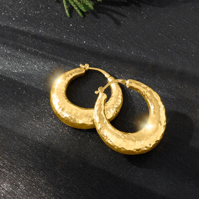 Italian 14kt Yellow Gold Hammered Hoop Earrings