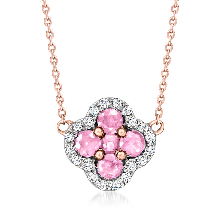 .50 ct. t.w. Pink Sapphire and .12 ct. t.w. Diamond Clover Necklace in 14kt Rose Gold