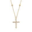 Italian .10 ct. t.w. CZ Cross and Station Bead Necklace in 14kt Gold