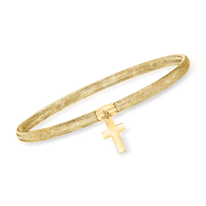 Italian 14kt Yellow Gold Cross Charm Mesh Bracelet