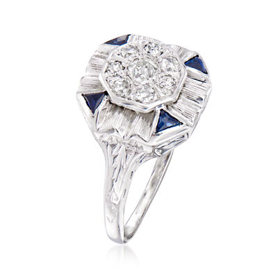 C. 1950 Vintage .22 ct. t.w. Diamond Ring with Synthetic Sapphire Accents in 18kt White Gold