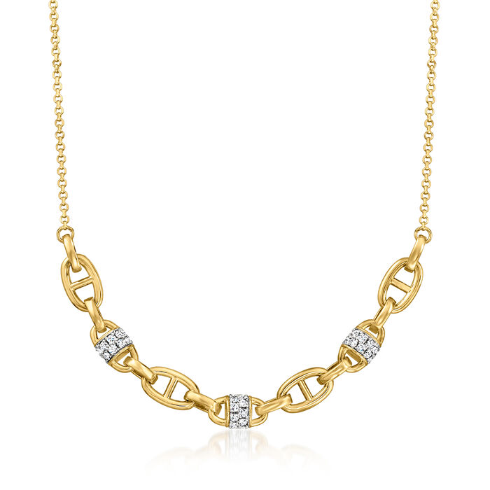 Charles Garnier .80 ct. t.w. CZ Anchor-Link Necklace in 18kt Gold Over Sterling