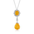 C. 2000 Vintage 15.40 Citrine and .40 ct. t.w. Diamond Pendant Necklace in 18kt White Gold