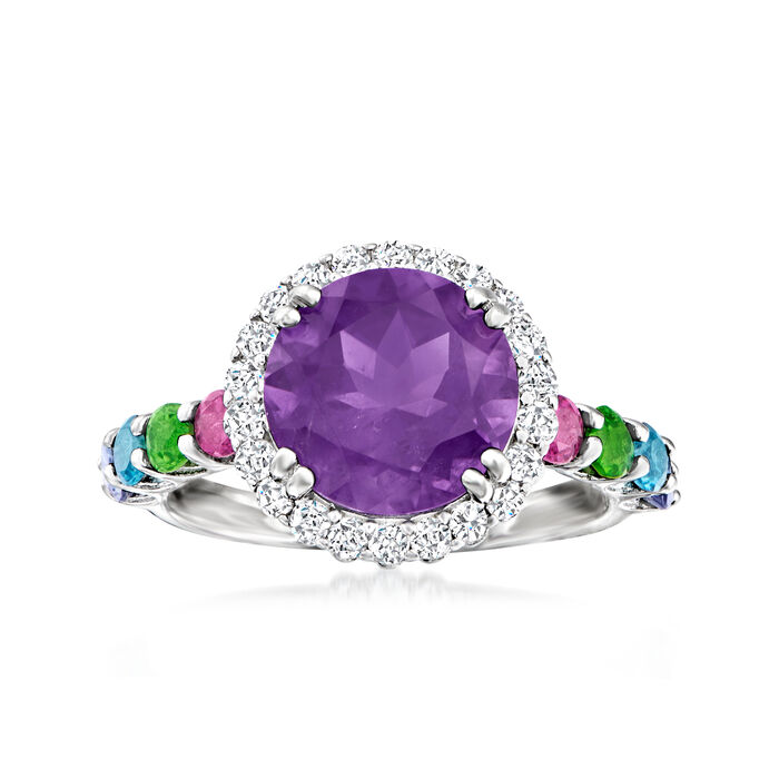 3.10 Carat Amethyst and 1.20 ct. t.w. Multi-Gemstone Ring in Sterling Silver