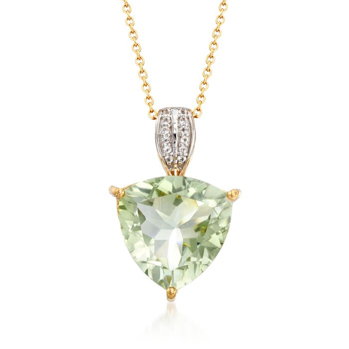 7.50 Carat Green Prasiolite and .10 ct. t.w. White Topaz Pendant Necklace in 18kt Gold Over Sterling