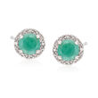 .95 ct. t.w. Round Emerald Stud Earrings with Diamond Accents in Sterling Silver