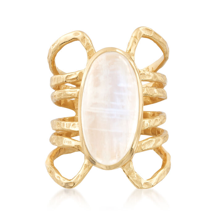 Multi-Row Moonstone Ring in 18kt Yellow Gold Over Sterling Silver