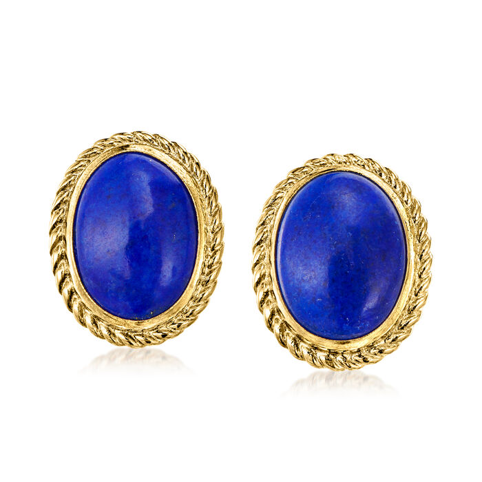Lapis Roped-Edge Earrings in 14kt Yellow Gold