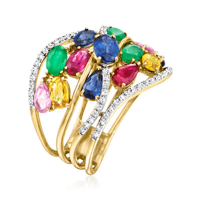 3.50 ct. t.w. Multi-Gemstone Ring with .23 ct. t.w. Diamonds in 14kt Yellow Gold