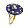 C. 1900 Vintage .65 ct. t.w. Diamond and Blue Enamel Ring in 14kt Yellow Gold with Sterling Silver