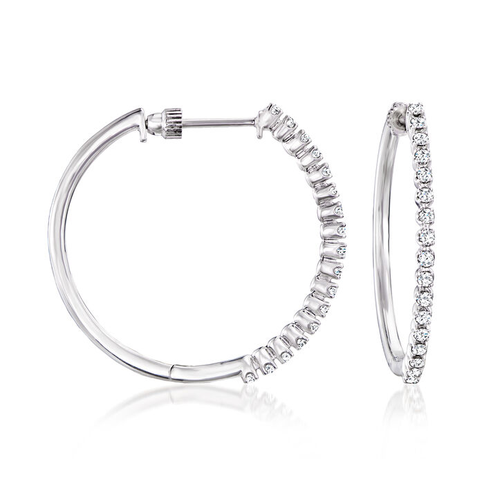 Gabriel Designs .51 ct. t.w. Diamond Hoop Earrings in 14kt White Gold