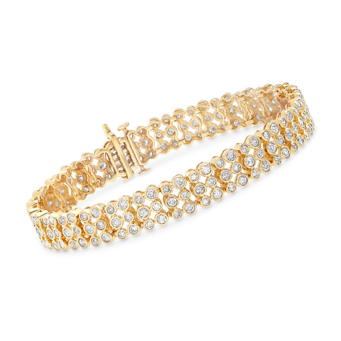 5.00 ct. t.w. Bezel-Set Diamond Three-Row Bracelet in 14kt Yellow Gold