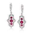 1.40 ct. t.w. Simulated Ruby and .55 ct. t.w. CZ Drop Earrings in Sterling Silver