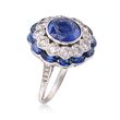 C. 1980 Vintage 3.70 ct. t.w. Sapphire and 1.34 ct. t.w. Diamond Floral Ring in 18kt White Gold