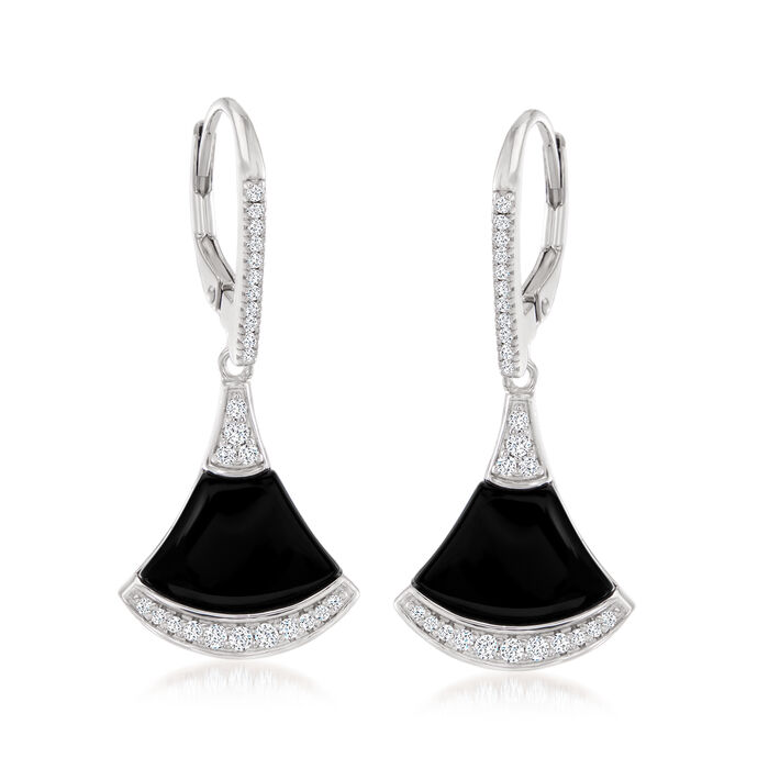 Charles Garnier &quot;Fanfare&quot; Black Agate Drop Earrings with .30 ct. t.w. CZs in Sterling Silver