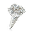 C. 1970 Vintage 2.20 ct. t.w. Round and Baguette Diamond Ring in Platinum
