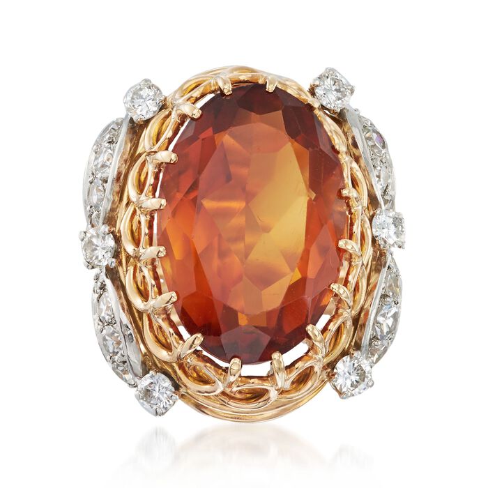 C. 1960 Vintage 11.50 Carat Citrine and 1.10 ct. t.w. Diamond Ring in 18kt Two-Tone Gold