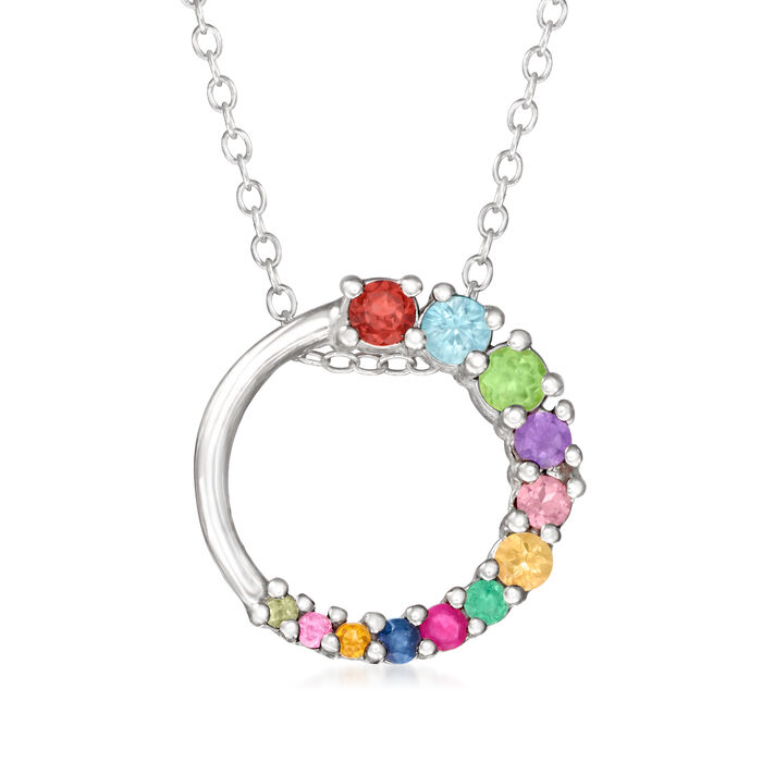 Personalized Journey Circle Pendant Necklace in Sterling Silver  5 to 12 Birthstones
