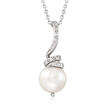 10-11mm Cultured Pearl Pendant Necklace with Diamond Accents in Sterling Silver