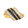 C. 1980 Vintage 1.14 ct. t.w. Sapphire and .88 ct. t.w. Diamond Diagonal Ring in 18kt Yellow Gold