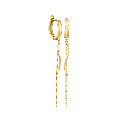 14kt Yellow Gold Twisted and Chain Huggie Hoop Drop Earrings