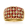 C. 1980 Vintage Red Enamel and .35 ct. t.w. Diamond Ring in 18kt Yellow Gold