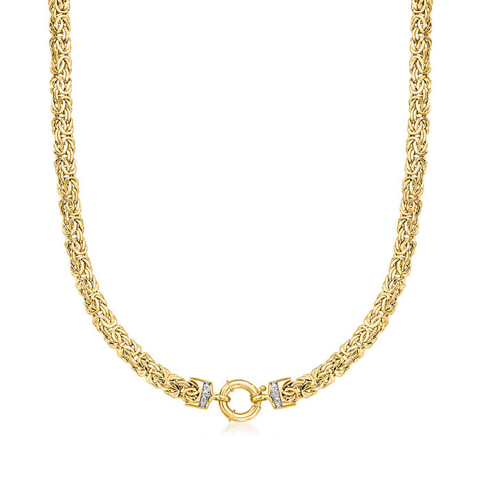 14kt Yellow Gold Flat Byzantine Necklace with Diamond Accents