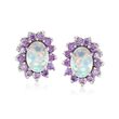 Simulated Opal and Simulated Amethyst Oval Stud Earrings in Sterling Silver