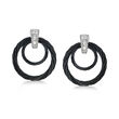ALOR &quot;Classique&quot; Black Stainless Steel Cable Earrings with Diamond Accents and 18kt White Gold  