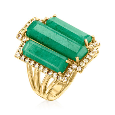10.00 ct. t.w. Emerald and .80 ct. t.w. White Topaz Ring in 18kt Gold Over Sterling