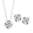 Italian Sterling Silver Jewelry Set: Love Knot Necklace and Earrings