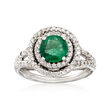 1.00 Carat Emerald and .60 ct. t.w. Diamond Ring in 14kt White Gold