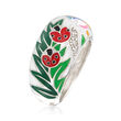 Belle Etoile &quot;Ladybug&quot; White Enamel and .12 ct. t.w. CZ Ring in Sterling Silver