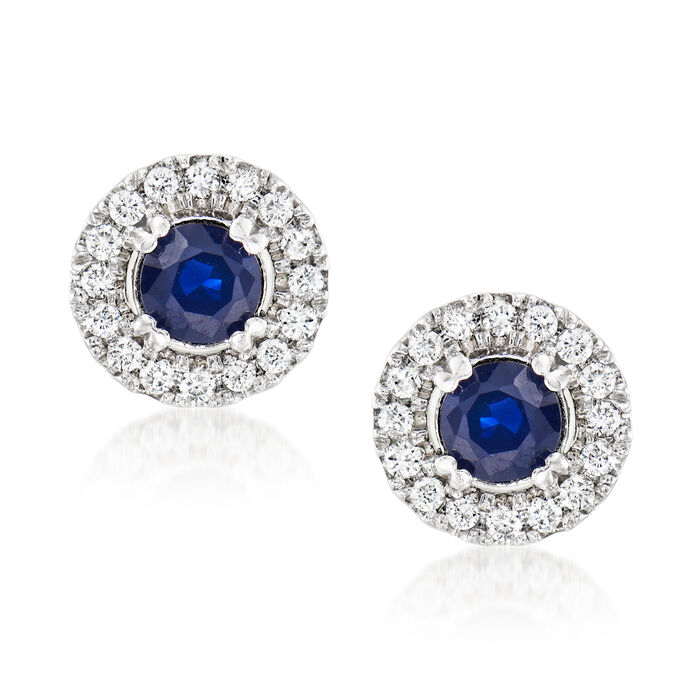 C. 1980 Vintage .80 ct. t.w. Sapphire and .50 ct. t.w. Diamond Earrings in 14kt White Gold
