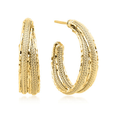 Italian 14kt Yellow Gold Crossover Hoop Earrings