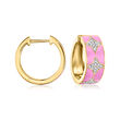 .14 ct. t.w. Diamond and Pink Enamel Star Hoop Earrings in 18kt Gold Over Sterling